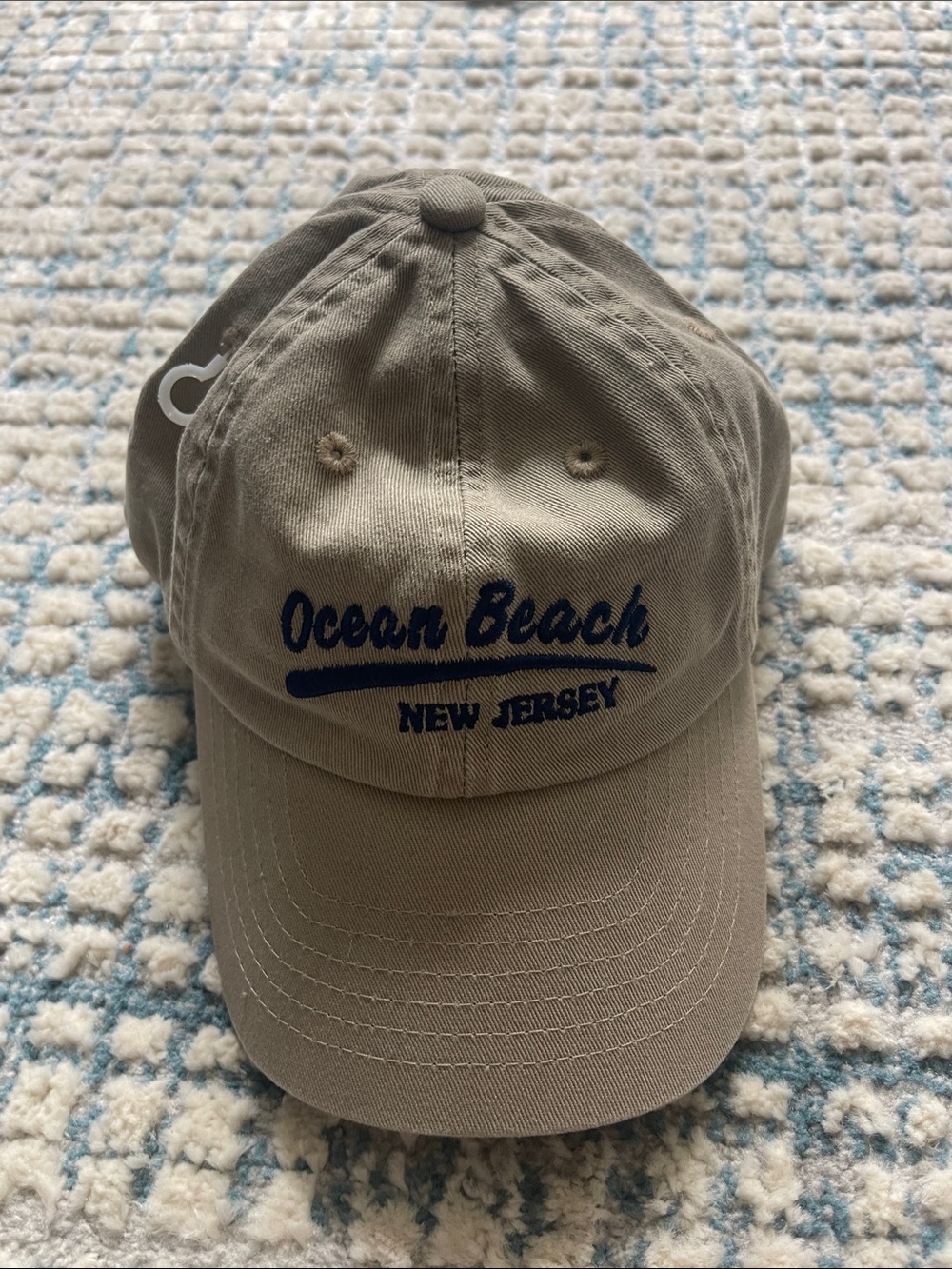 Ocean Beach New Jersey Embroidered Baseball Cap - Taupe with Navy